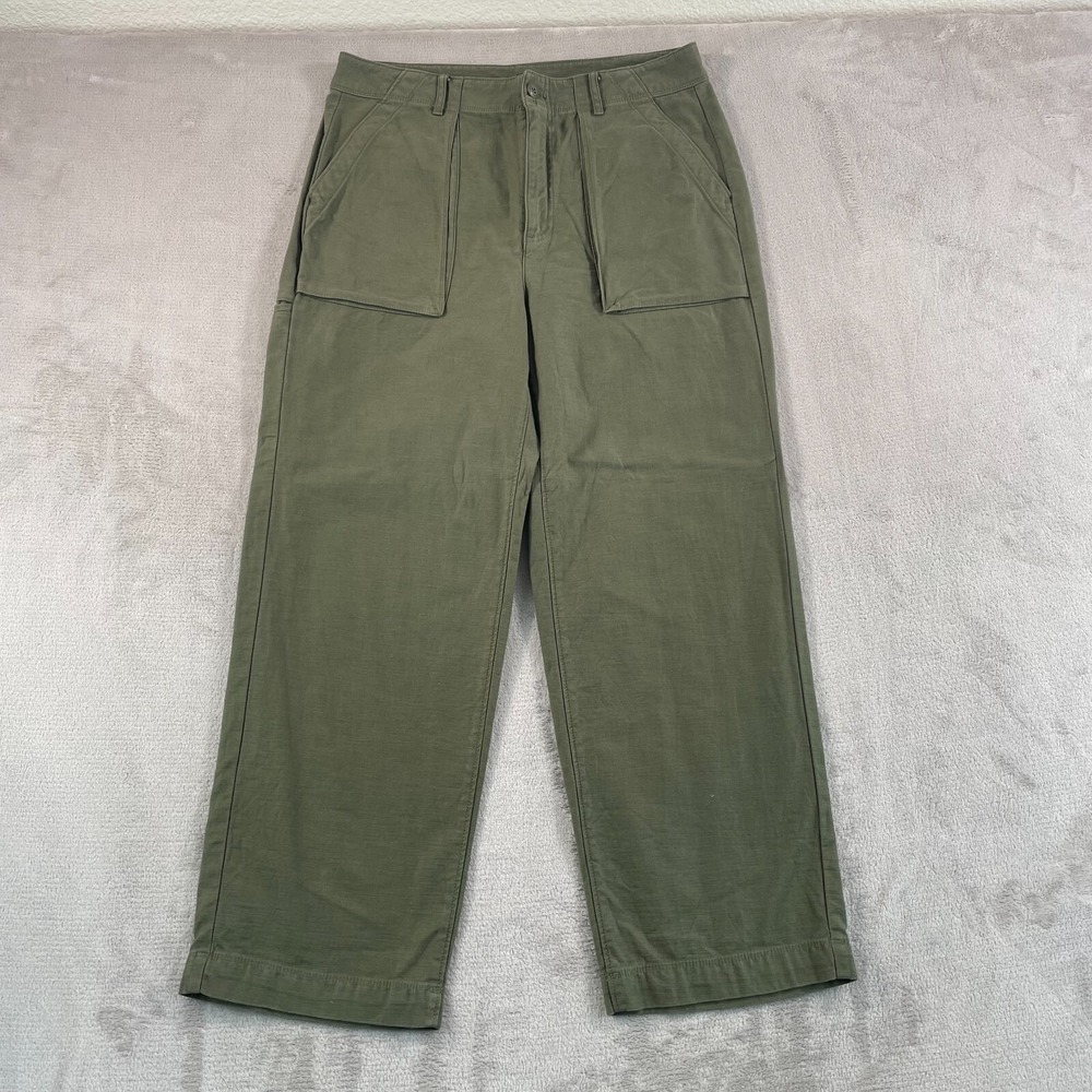 J Crew Wide Leg Cargo Pants Women 8 Army Green Sateen Patch Pockets NWOT $128